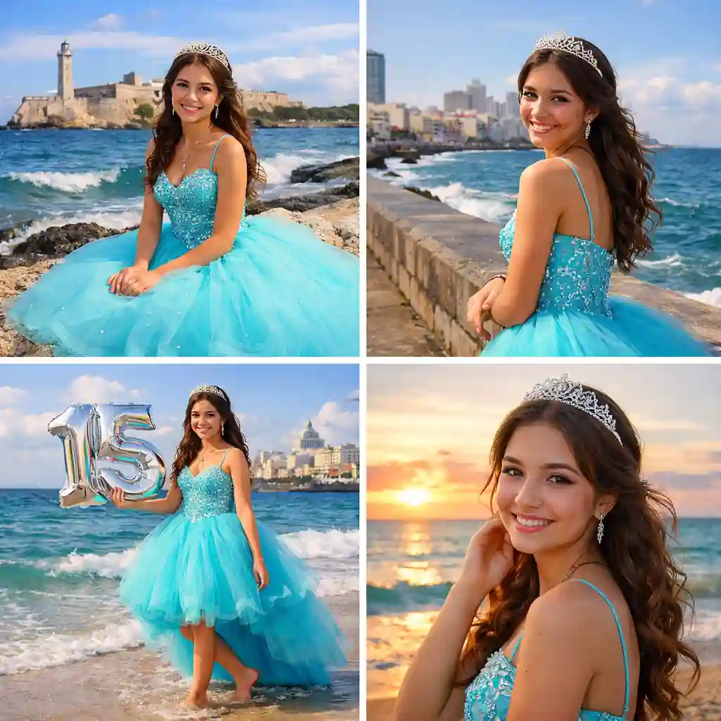 Sesión de fotos de 15 años modernas en Playa, La Habana, Cuba 🌊✨
