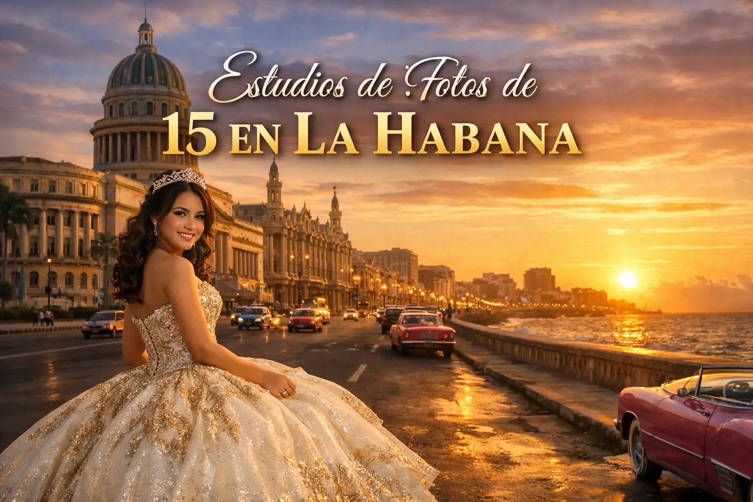 estudios de fotos de 15 en La Habana con quinceañera en sesión fotográfica elegante en Cuba